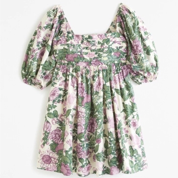 NWT Abercrombie & Fitch large Emerson Poplin floral puff sleeve mini dress - Picture 6 of 13